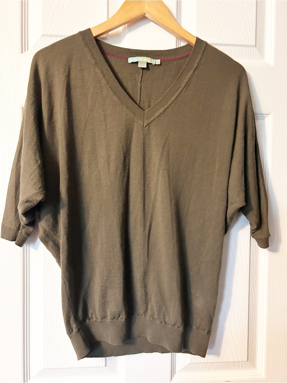 Boden Wool Dolman Batwing Sleeve V-neck Sweater US 4- Olive Green